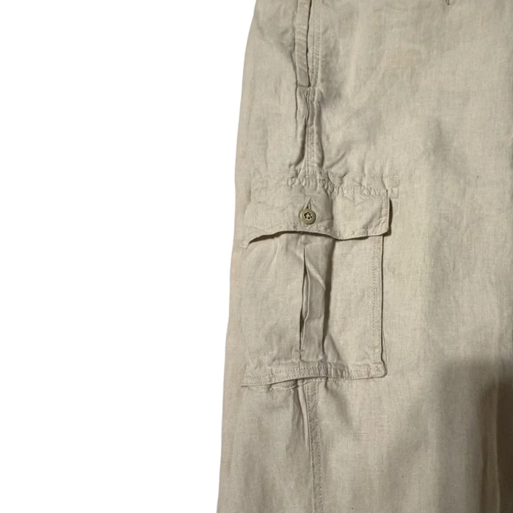 Caribbean Mens 100% Linen Cargo Pants Beige Tan Straight Leg 42x34 Summer Beach
